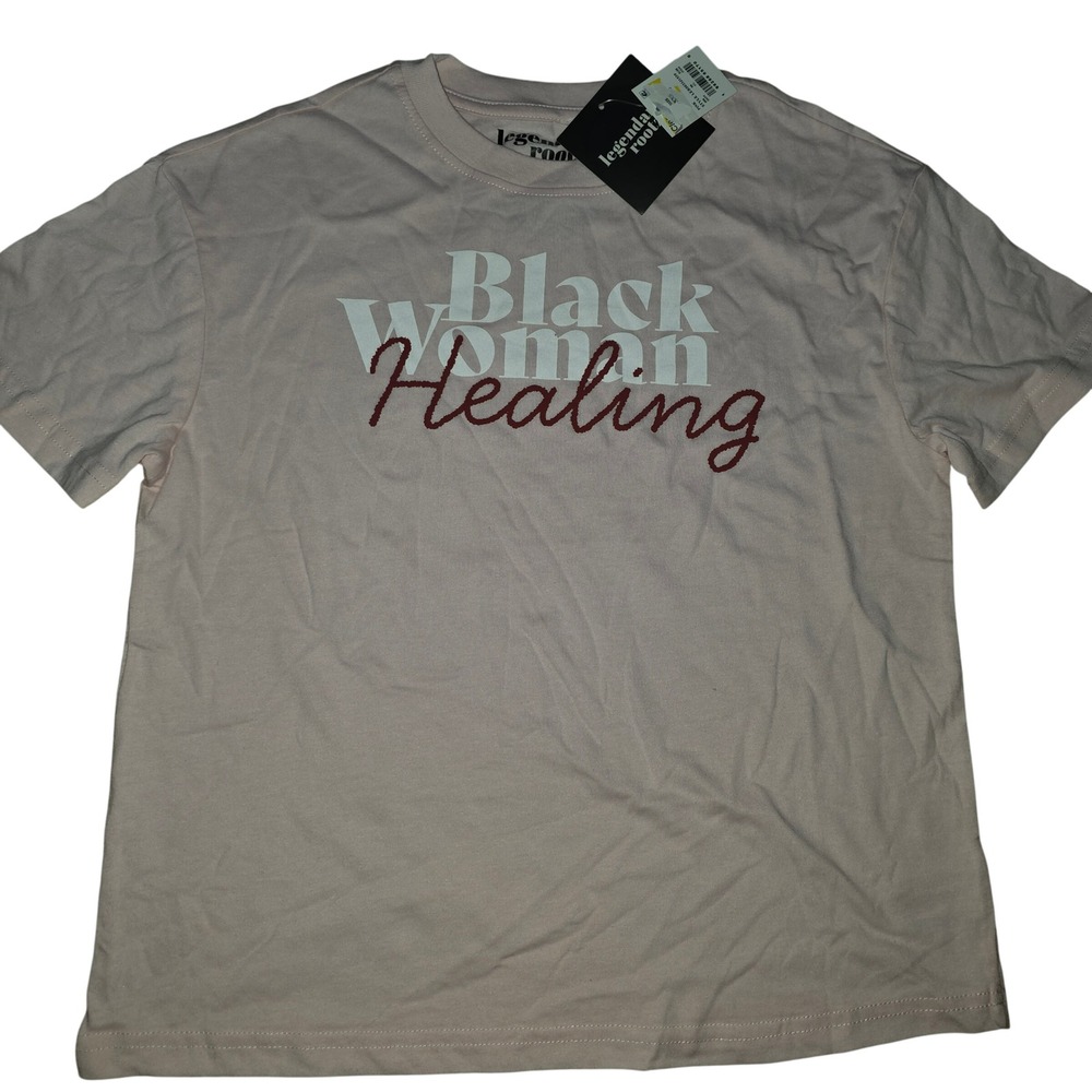 Legendary‎ Rootz Womens Black Woman Healing Graphic T-Shirt Pink XXS NWT
